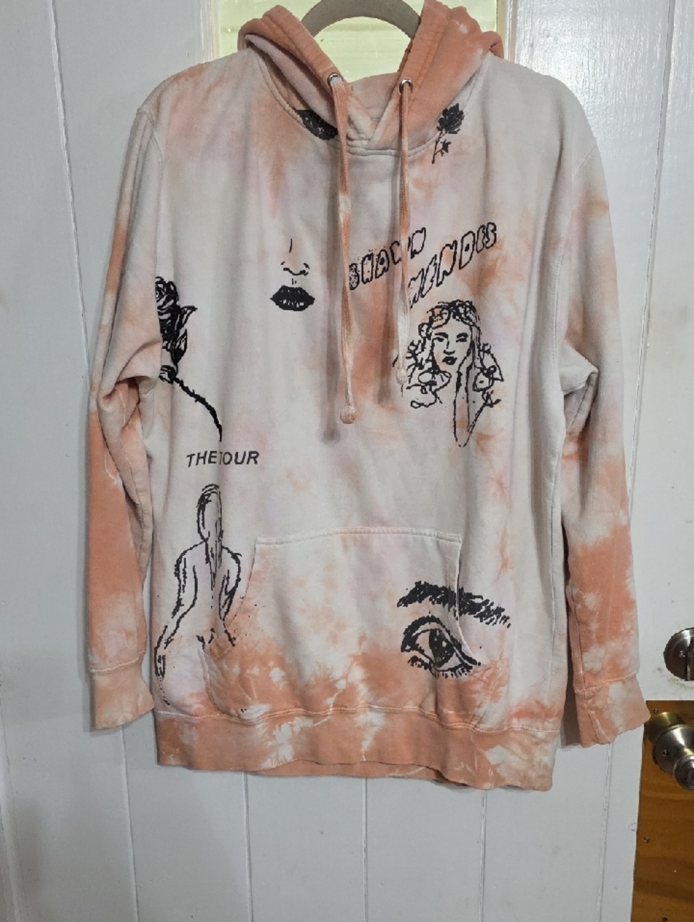 Sean Mendez "The Tour" Women's Sweatshirt Hoodie Tie Dye Peach Pocket Sz XL GUC